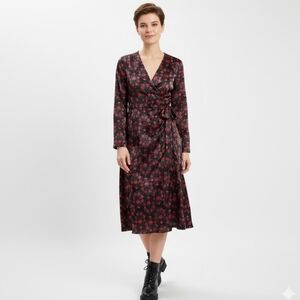 ON 34TH‎ Floral Faux Wrap Dress Long Sleeve Satin Multicolor Floral Print XS